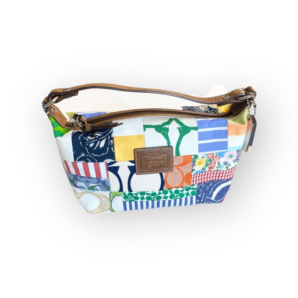 Coach 𑁍 Patchwork Mini Bag Leather Top Handle 𑁍 Spring Multi Color Mixed Print - Picture 10 of 16